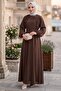 Belted Elastic Waist Modal Dress Brown Hm2916 - 5