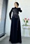 Premium Clover Patterned Evening Dress - Black - 6