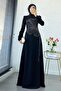 Premium Clover Patterned Evening Dress - Black - 2
