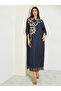 Navy Blue Printed Jalabiya with Tassel Trim
