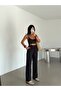 Lace-up muslin pants - black