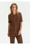 Polo Collar Bronze Knitwear Top with Special Knit Detail