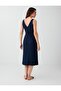 Navy Blue V-Neck Midi Dress with Tie Detail - 4
