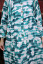Green Half Buttoned Sleeves Elasticized Batik Patterned Viscose Dress - 4