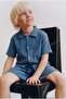Boy's Cotton Blue Muslin Shirt Shorts Set