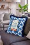 Ciao Bella Window Motif Fringed Cushion Cover - Navy Blue Cushion Cover with Tassels and Blue Tile Pattern - 2
