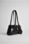 Women's Black Vintage Buckle Shiny Textured Faux Leather Rectangular Shoulder Bag 2682 Cnt0009 - 2