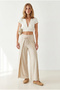 Women's Stone Layered Wide Leg Linen Trousers with Tie Detail Pnt-19000413 - 3