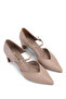 Women's Genuine Leather Beige Heeled Shoes - 3
