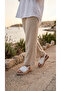 High-Heeled Ankle Buckle Women's Summer Sandals with Gold Buckle Detail on the Front - 6