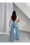 Women's Stoned Baggy Jean High Waist Wide Leg Pants Light Blue Front and Back Stoned Pants - 7