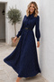 Belted Polka Dot Dress B2613 Navy Blue - 3