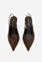 Women's Stiletto Pointed Toe Open Back Strap Short Classic Heeled Shoes Dorve Brown Suede - 7