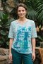 Women's Plus Size Lycra Crew Neck Lettered Striped Short Sleeve Mom T-Shirt Combed Cotton Blouse