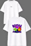 Social Man Design Front and Back Printed White Oversize T-Shirt
