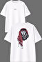 Poşulu Aslan Design Front and Back Printed White Oversize T-Shirt