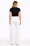 Women's Plus Size White, Stone Detailed, High Waist, Ironing Trace Patchwork, Elastic Waist and Tie-Up Jeans 65N39529 - 7