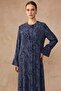 Zipper Closure Leopard Patterned Silk Cupra Robe Dark Blue 6867 - 5