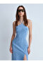 90580 Halter Neck Midi Denim Dress-Blue - 3