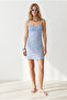 Women's Blue Floral Strap Roba Detailed Soft Textured Mini Dress Elb-19002659 - 2