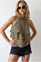 Women's Khaki Halter Collar Layered Blouse Blz-19003040 - 3