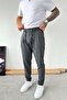 Dark Gray Regular Fit Fabric Trousers with Waist Rope Detail