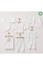 Organic 10-Piece Newborn Hospital Discharge Set White Cotton Patterned Gots Certified 100% Organic Cotton Unisex Baby Set with Romper 0-3 Months