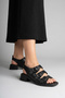 410 Black Genuine Leather Women's Sandals