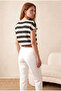 Women's Regular Fit Crew Neck Short Sleeve Ecru / Black Striped Viscose / Elastane T-Shirt Wilda - 5