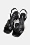Women's Black Patent Leather Genuine Natural Leather Thick Heel Open Back Shoes, Size 35-41 - 2