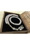 Quartz Stone Prayer Beads & Bracelet Set Special Design in Wooden Box - White Natural Stone