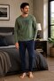 Men's Long Sleeve 100% Cotton Pajama Set Khaki - 2
