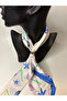 Sea Shell Starfish Patterned Double-Sided Scarf with Gold Ring Detail (70X70 cm) - 3