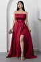 Strapless Neckline Rhinestone Straps Ruffle Satin Dress Drp582 - 5