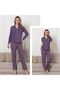 Floral Patterned Purple Lycra Women's 100% Cotton Pajama Set Lycra Ring Viscose - 7
