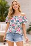 Women's Summer Strap Sleeves Flywheel Ruffle Detail Curve Sport Stylish Casual Floral Summer Blouse - 6