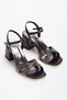 Women's Black Stylish Shiny Stones Embellished Kedigöz Detailed Thick Heeled Evening Dress Shoes and Bag Combination - 7