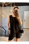 Women's Black Color Crewneck 100% Cotton Flared Sleeveless Linen Blouse