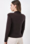 Women's Double-Breasted Collar Shoulder Padded Brown Blouse - 8