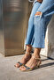Pesa Women's Gold Single Strap Mini Heel Sandals - 2