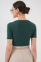 Women's Round Neck Gathered Detail Short Sleeve Emerald Green Blouse - 6