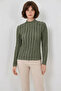 Women's Turtleneck Textured Khaki Blouse - 7