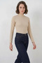Women's Turtleneck Stone Detailed Vertical Striped Biscuit Body - 3