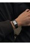 Roman Numeral Stone Detailed Rectangular Case Black Metal Cord Women's Wristwatch