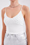 Women's Strappy Stoned Cotton White Crop Top - 2