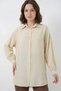Women's Loose Fit Button Detailed Drawstring Waist Oversize Viscose Ecru Shirt - 4