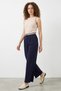 Women's High Waist Wide Leg Navy Blue Palazzo Trousers - 4