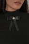 Women's High Collar Ribbon Detail Black Blouse - 4