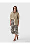 Beige Elastic Waist Patterned Women's Capri