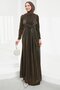 Brown Front Detailed Stoned Evening Dress